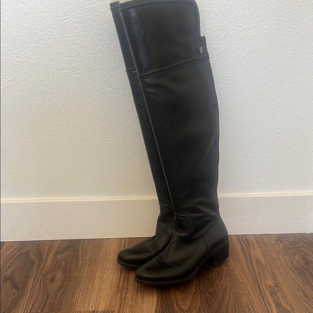 Vince Camuto Sleek Black Leather Over the Knee Boots